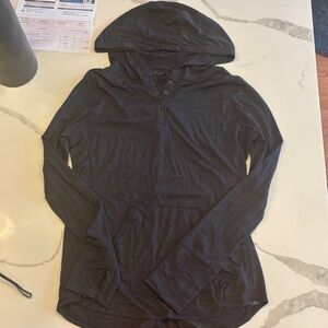 Prana Soul Searcher Med Dark Gray Hooded Long Sleeve Shirt